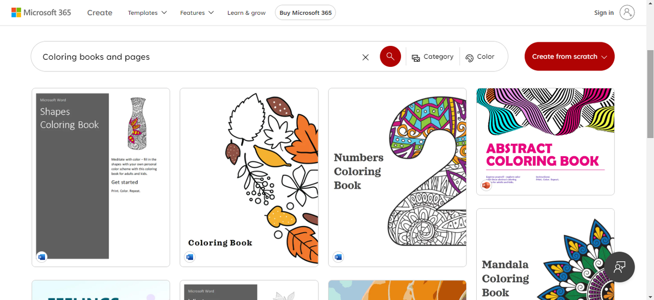 Templates for coloring books at Microsoft