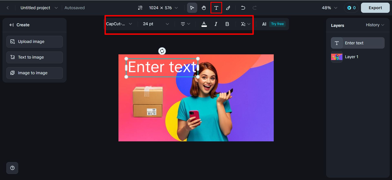 How to add text to thumbnails on Dreamina's Canvas