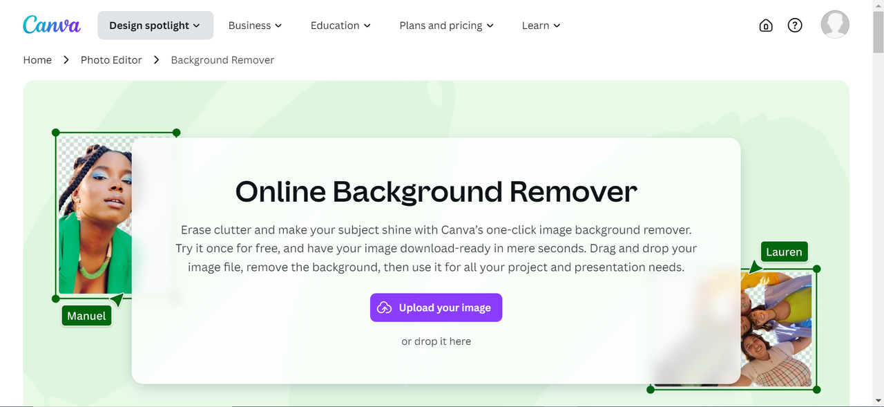 Canva's online background remover page