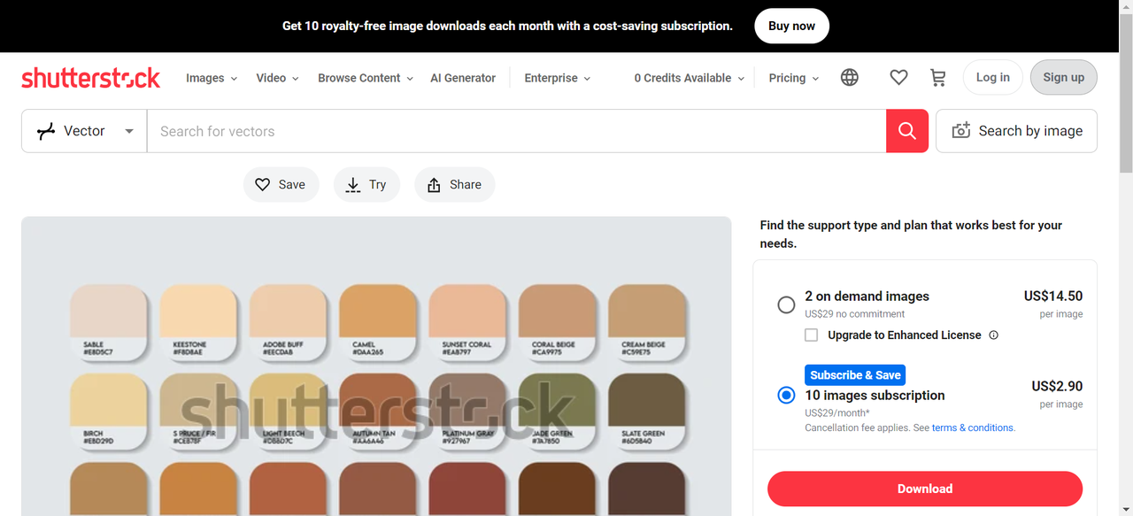 Image showing brown color swatches in Shutterstock 