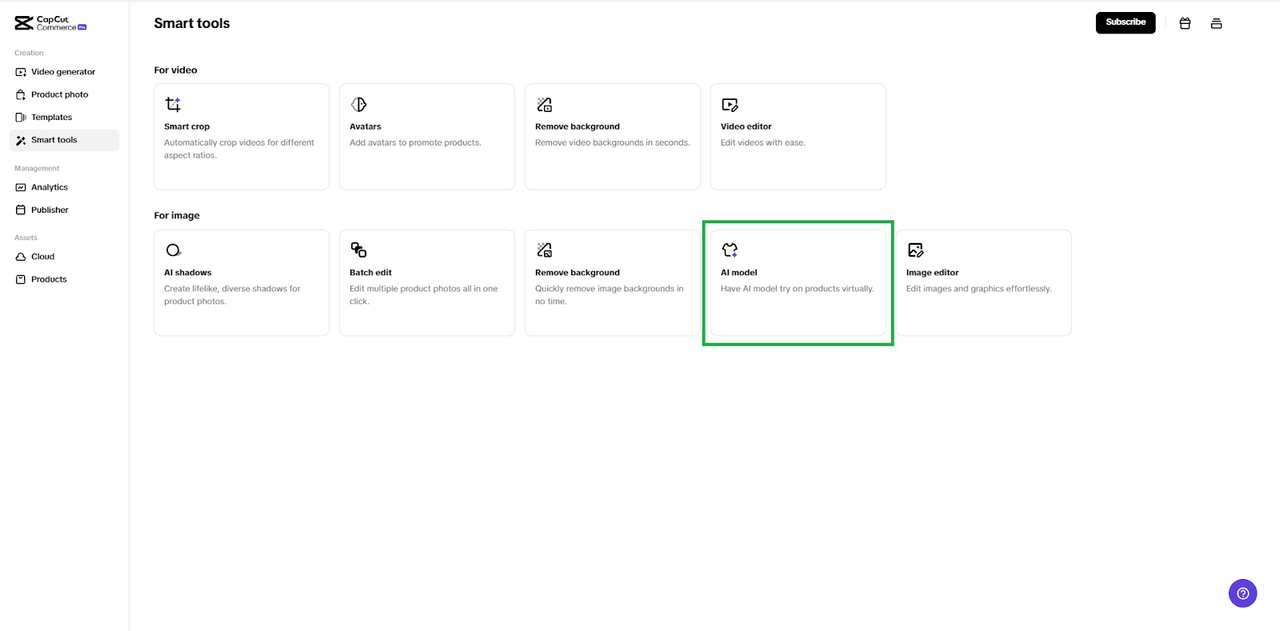 Smart Tools and AI Model - CapCut Commerce Pro