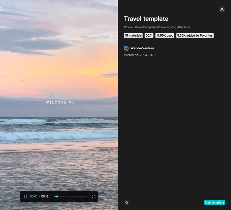 Travel template in CapCut