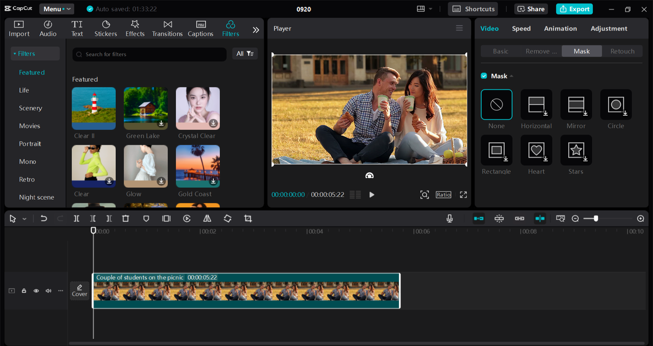 Interface of the CapCut desktop video editor - a PC software to enhance audio effortlessly