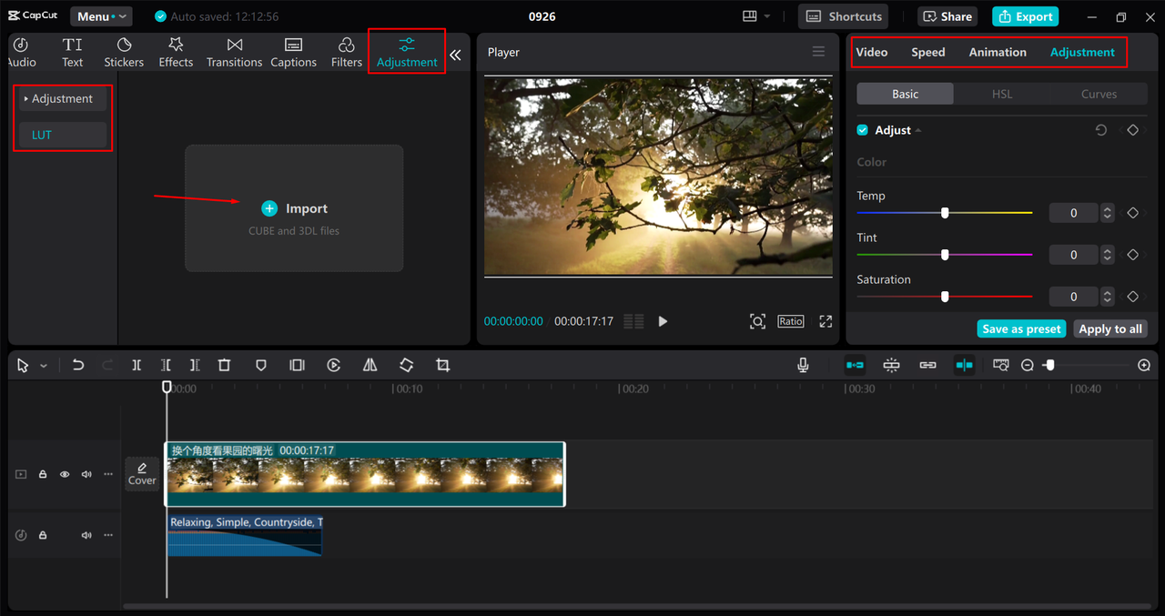 Adding and customizing the LUTs to videos in the CapCut desktop video editor