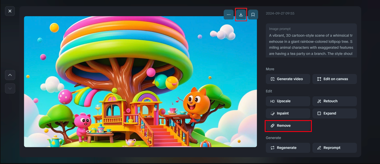 The download icon on Dreamina's 3D editor