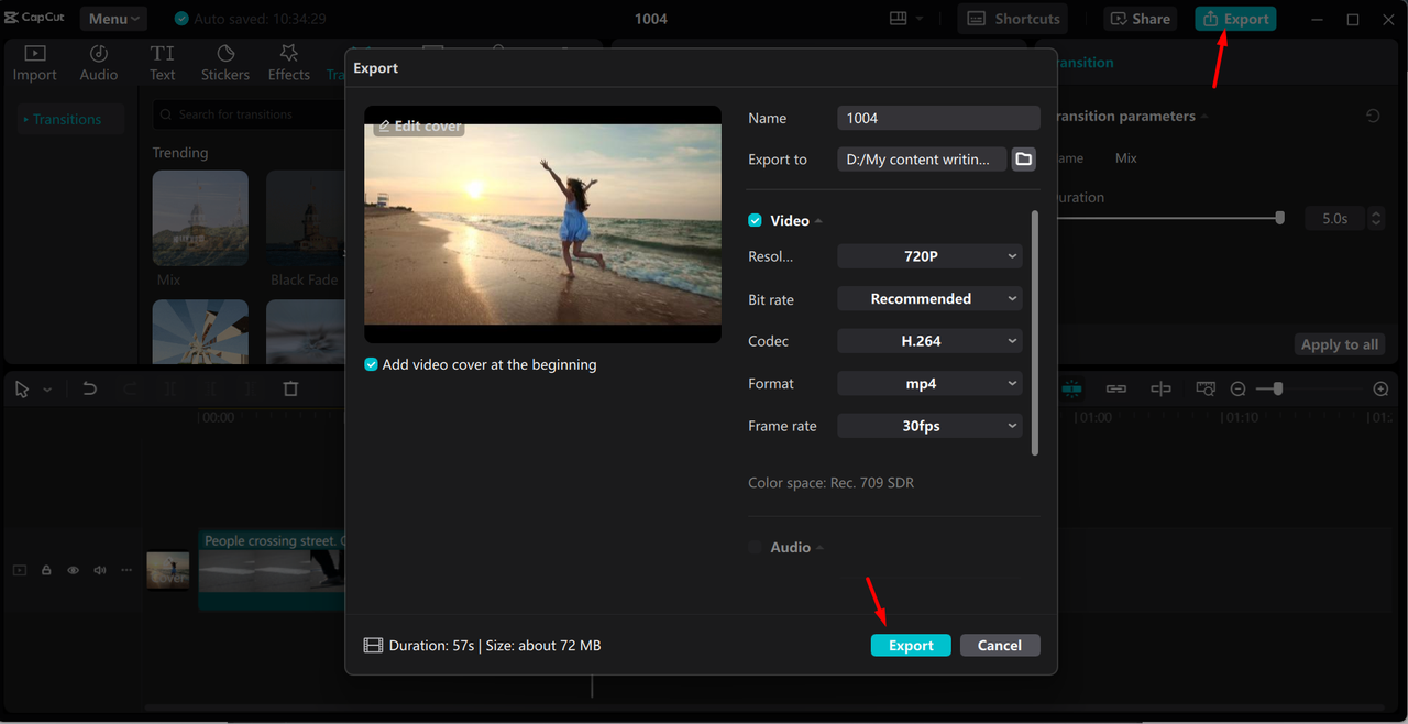 Exporting video from the CapCupt desktop video editor