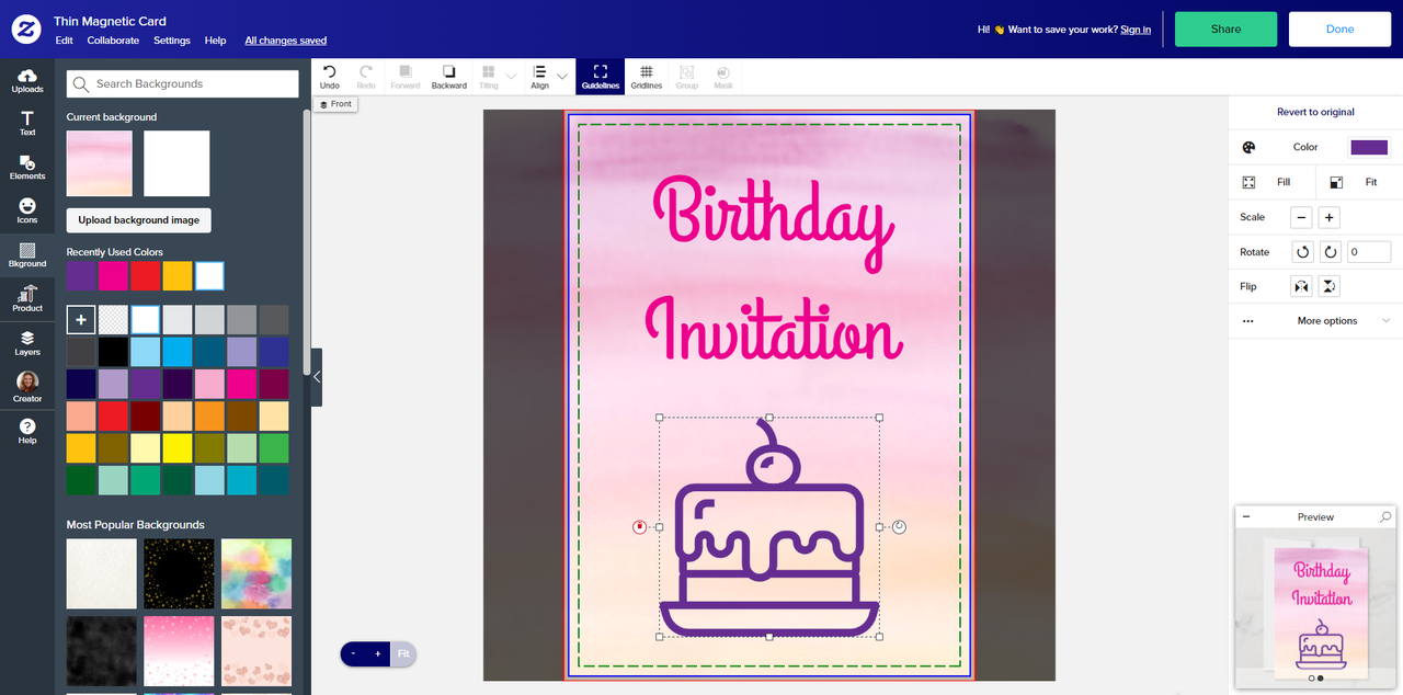 Make invitation card online using Zazzle online image editor