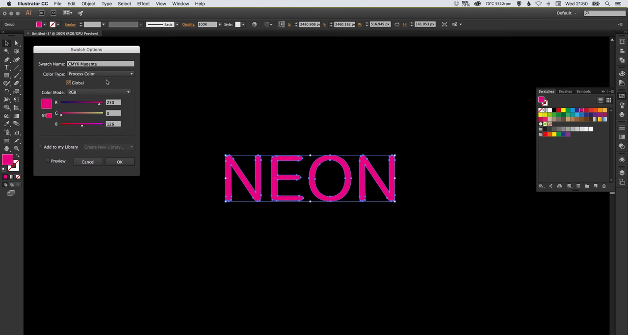 Selecting color mode to create neon effects in Illustrator