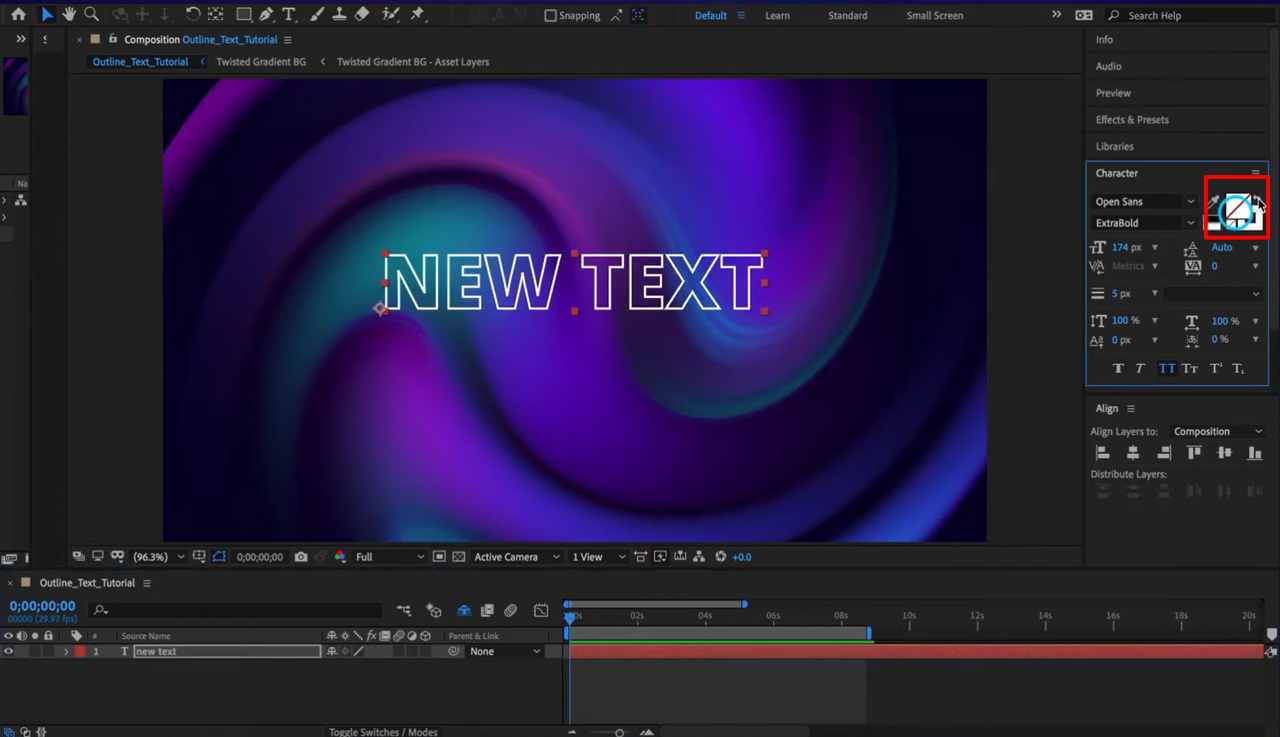 Removing the fill color to create a text outline in After Effects