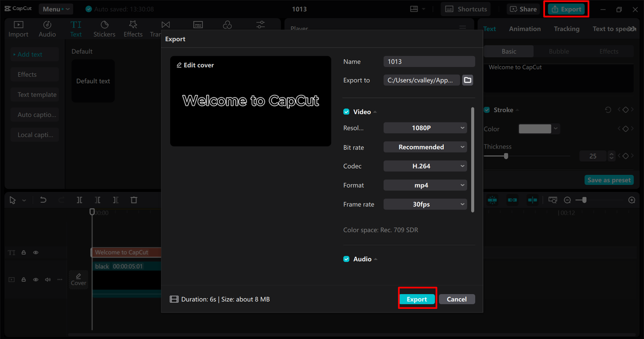 Exporting video from the CapCut desktop video editor