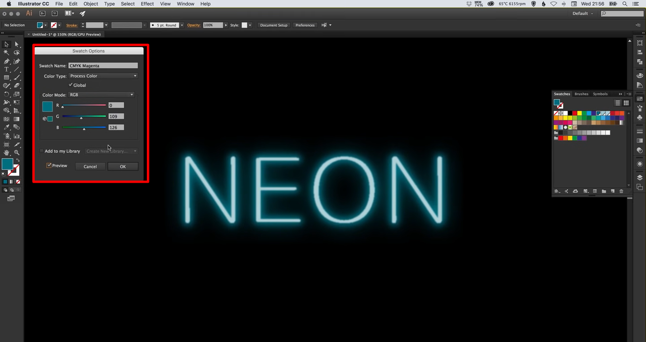 Interface showing how to make neon effects in Illustrator