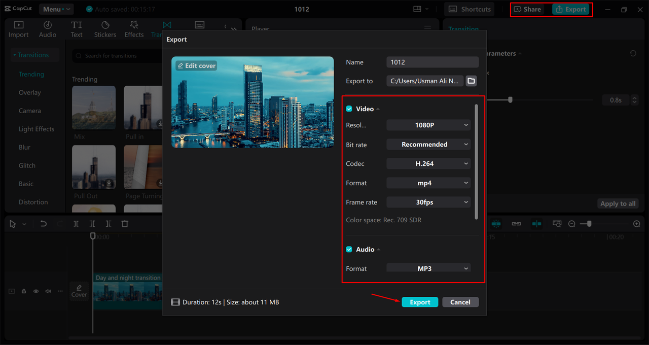 Exporting a video from the CapCut desktop video editor