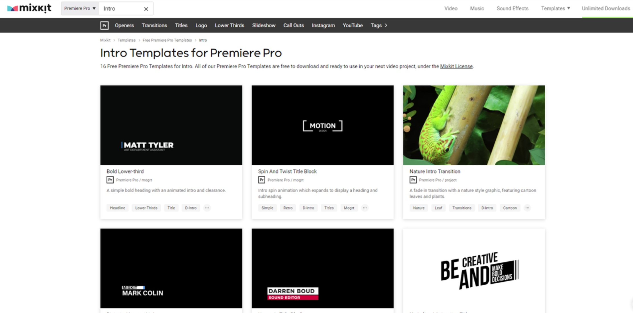  Mixkit offers a selection of free Premiere Pro templates