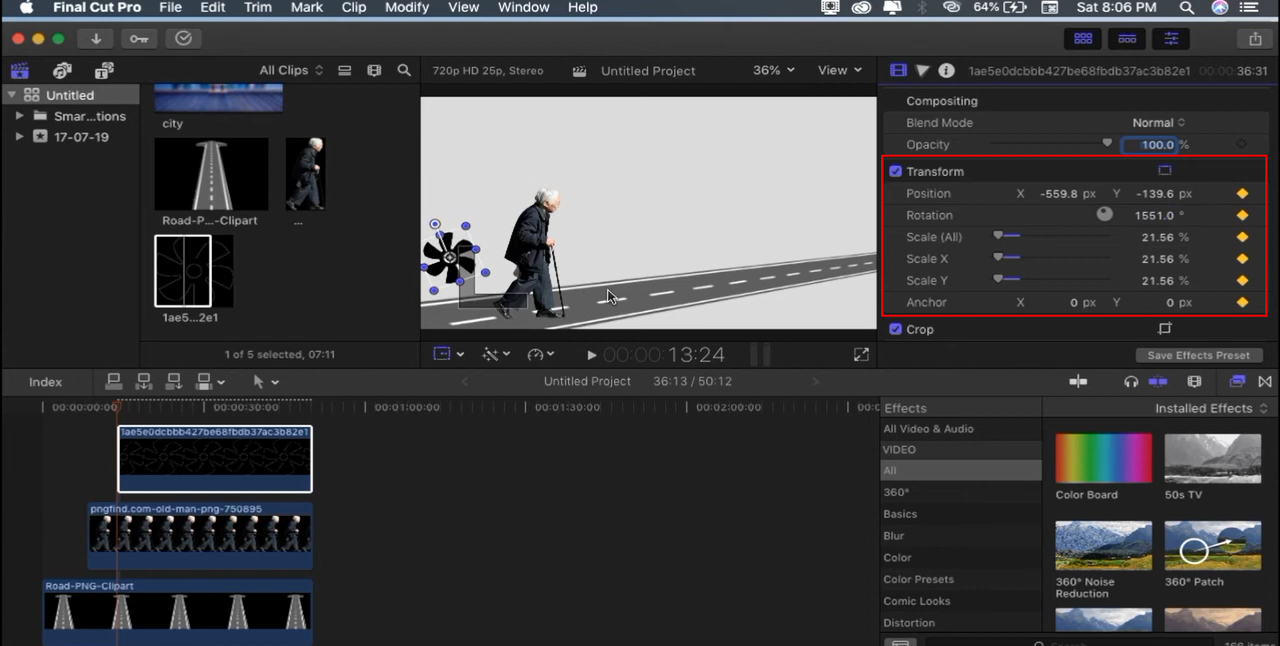 Adding the Final Cut shows keyframes to specific sections of your video