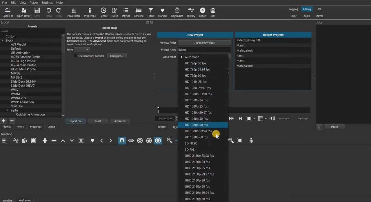 Shotcut tutorial for beginners showing how to create a new project 