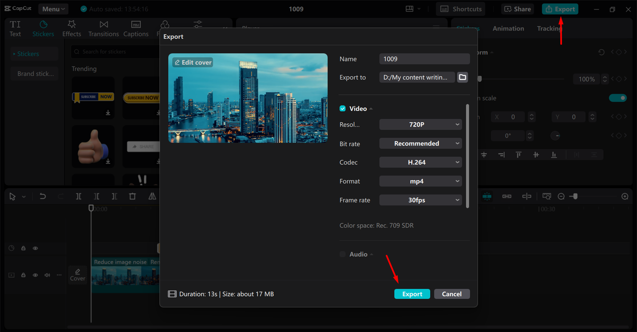 Exporting video from the CapCut desktop video editor