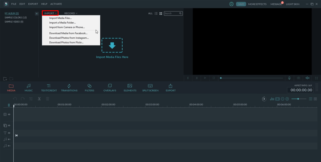 Filmora beginner tutorial showing how to import media files 