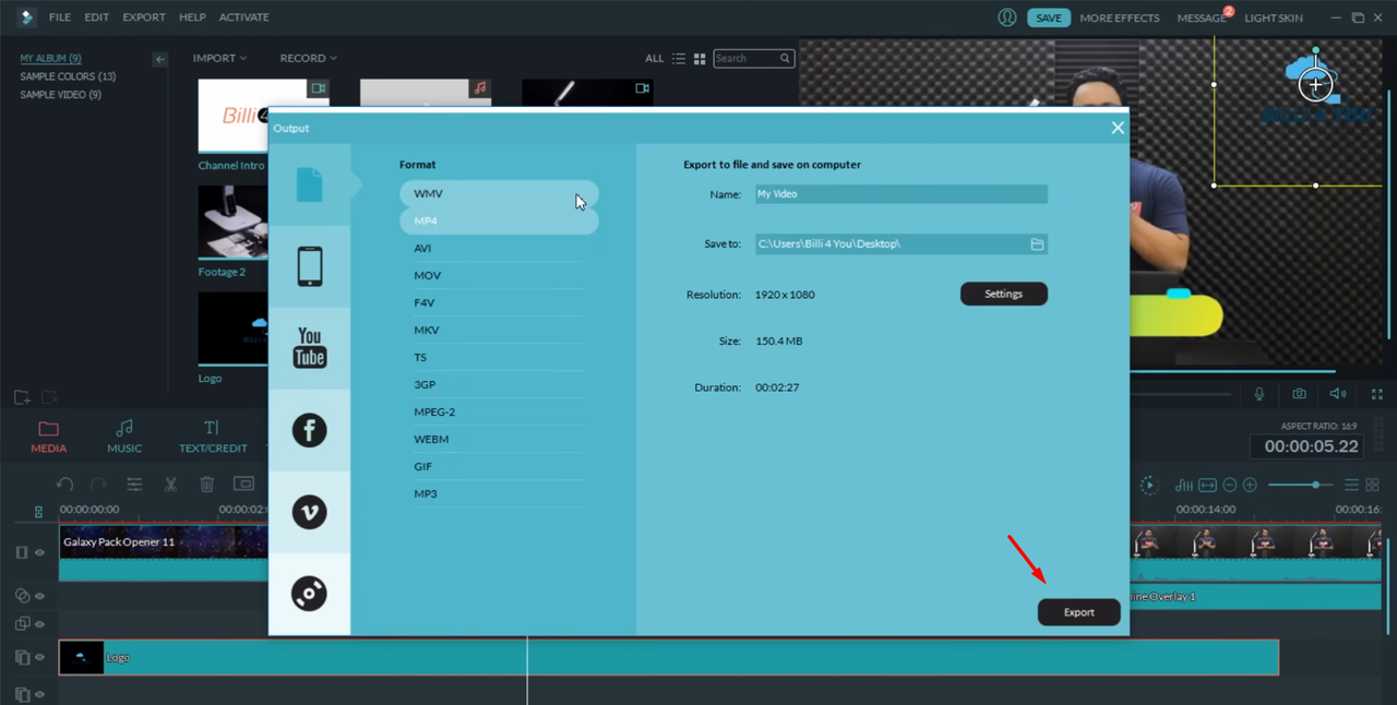 Filmora basic tutorial showing how to export the video 