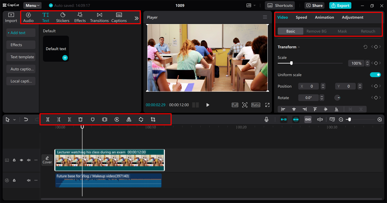 Editing a raw video using advanced features in the CapCut desktop video editor 