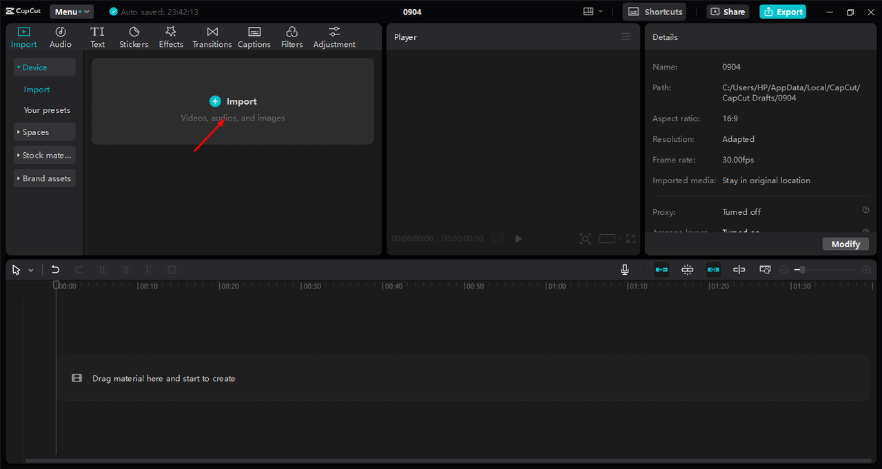 Uploading media to the CapCut desktop video editor 