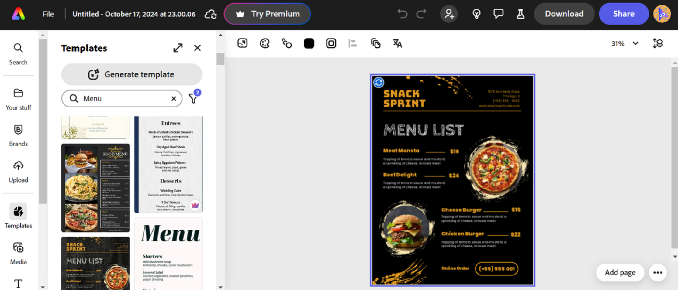 Adobe Express menu maker free template