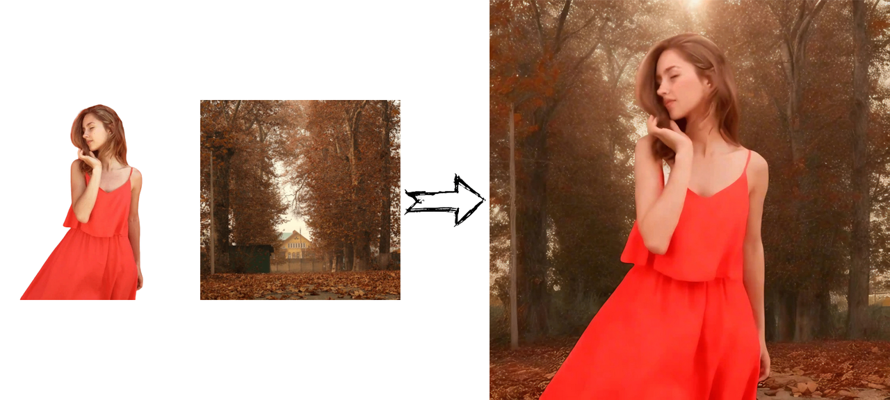 Blend background-removing images to a new setting