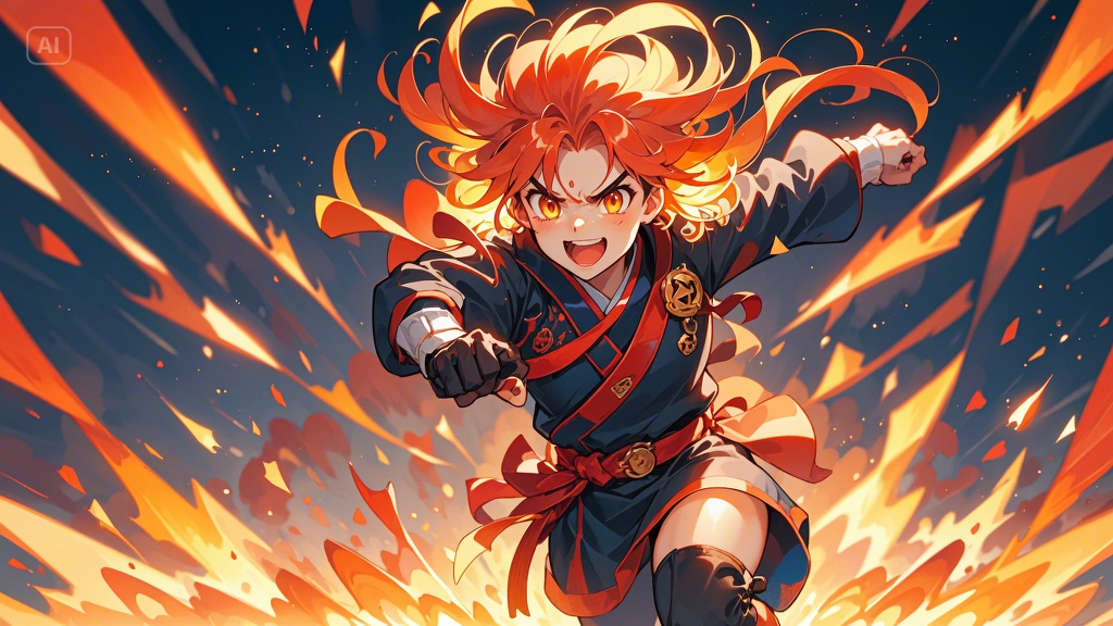 A fiery anime character