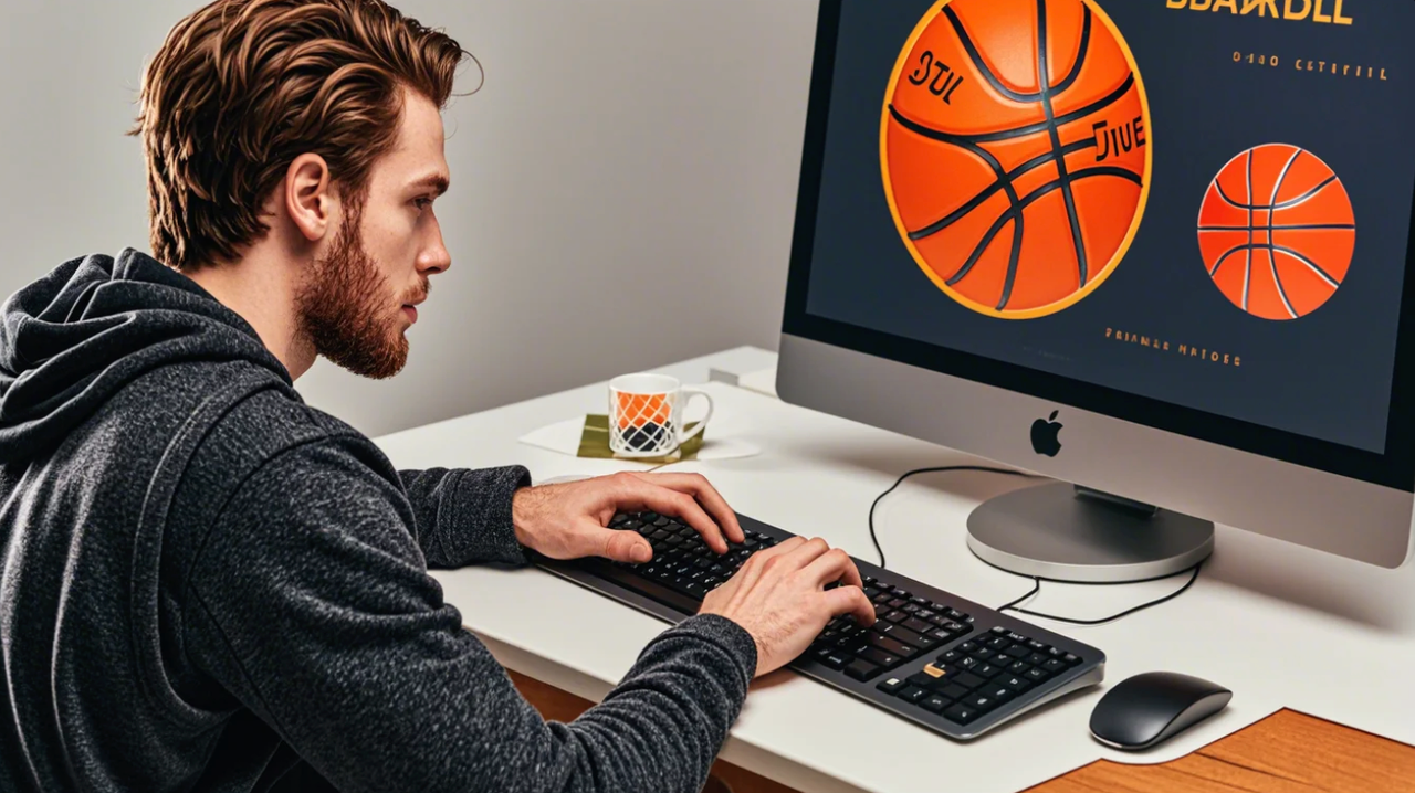 A man is using a basketball logo generator