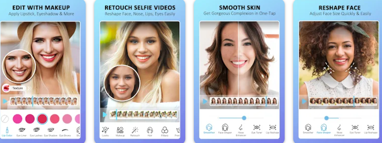 YouCam Video editing app applies makeup and retouch beauty filters on videos