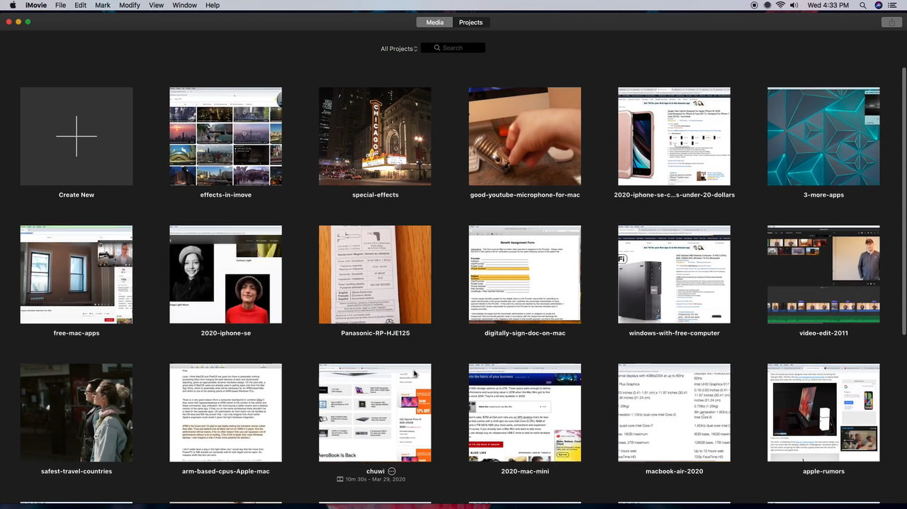 Creating a new project in iMovie on Mac