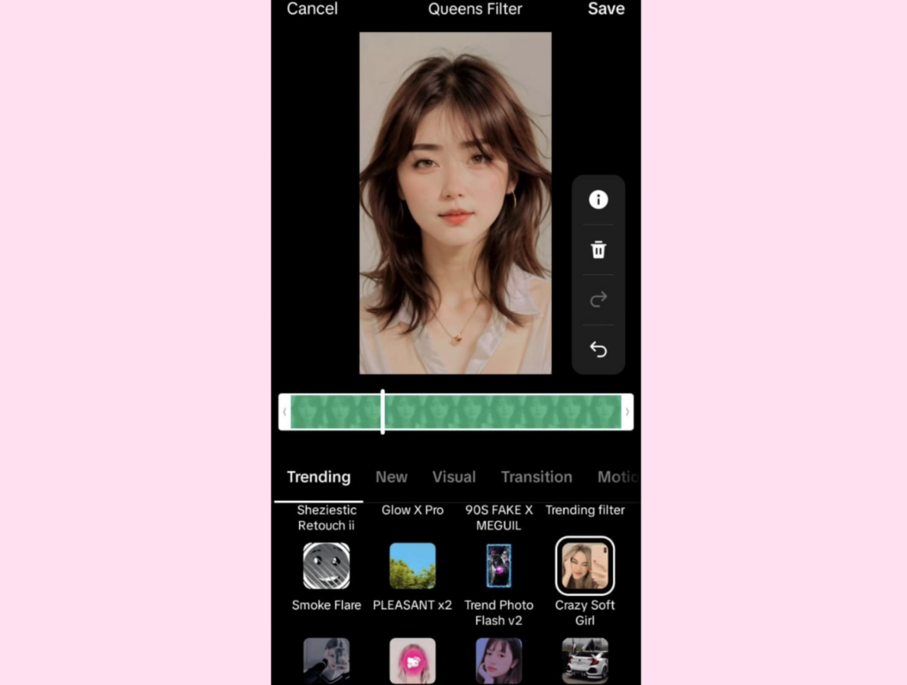 TikTok beauty filters interface: using crazy soft girl filter