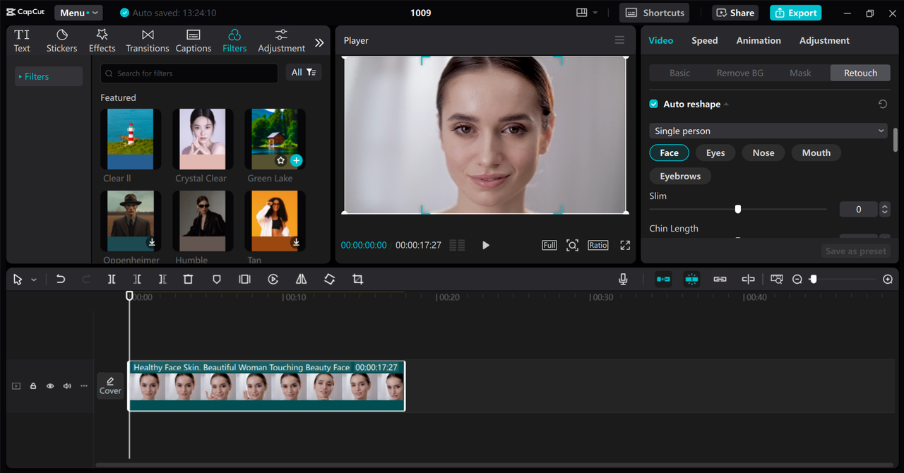 Editing interface of CapCut desktop video - a perfect tool to enhance video with beauty filters