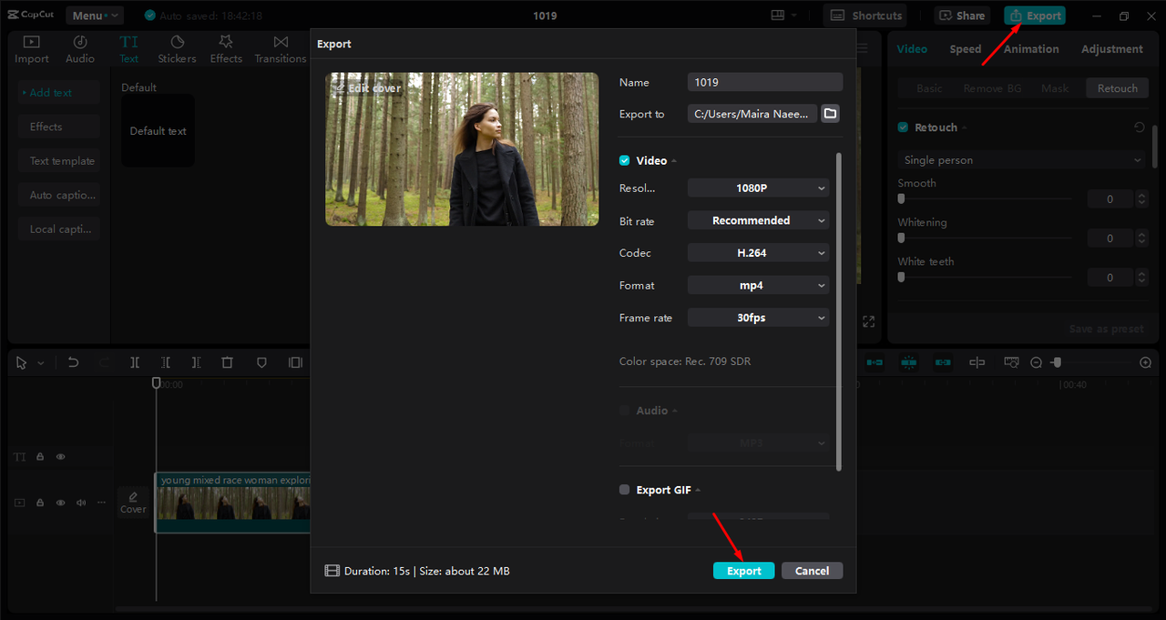 Exporting the video from the CapCut desktop video editor