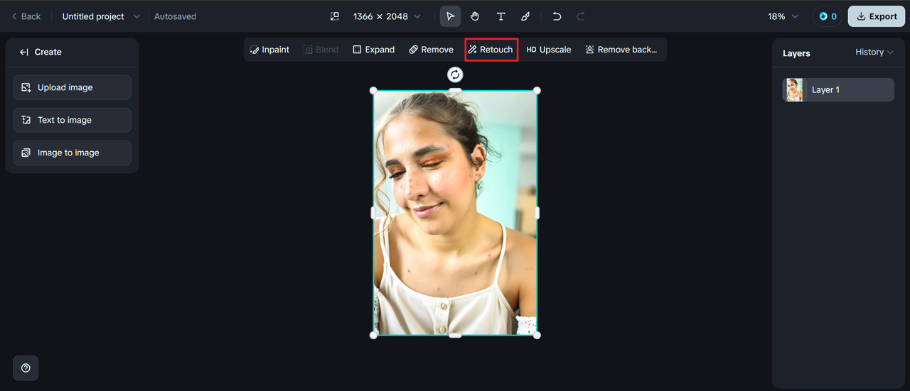 Click the "Retouch" tool to clear pimples automatically