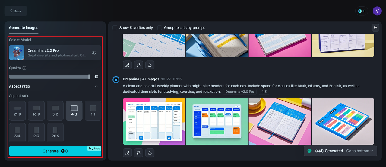 Click "Generate" to make a timetable online with Dreamina