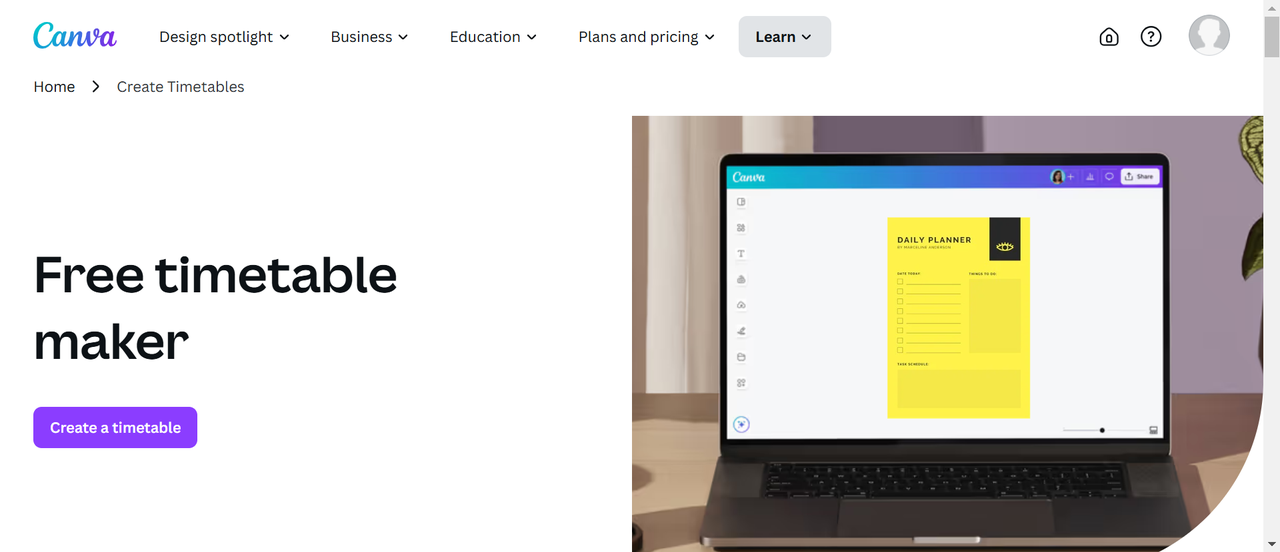 create a timetable with Canva