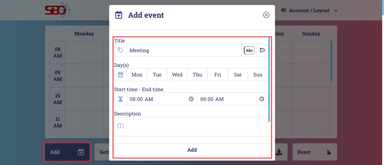 add an event to timetable