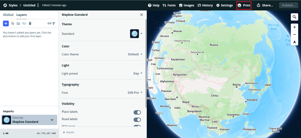 Click print to download your world map