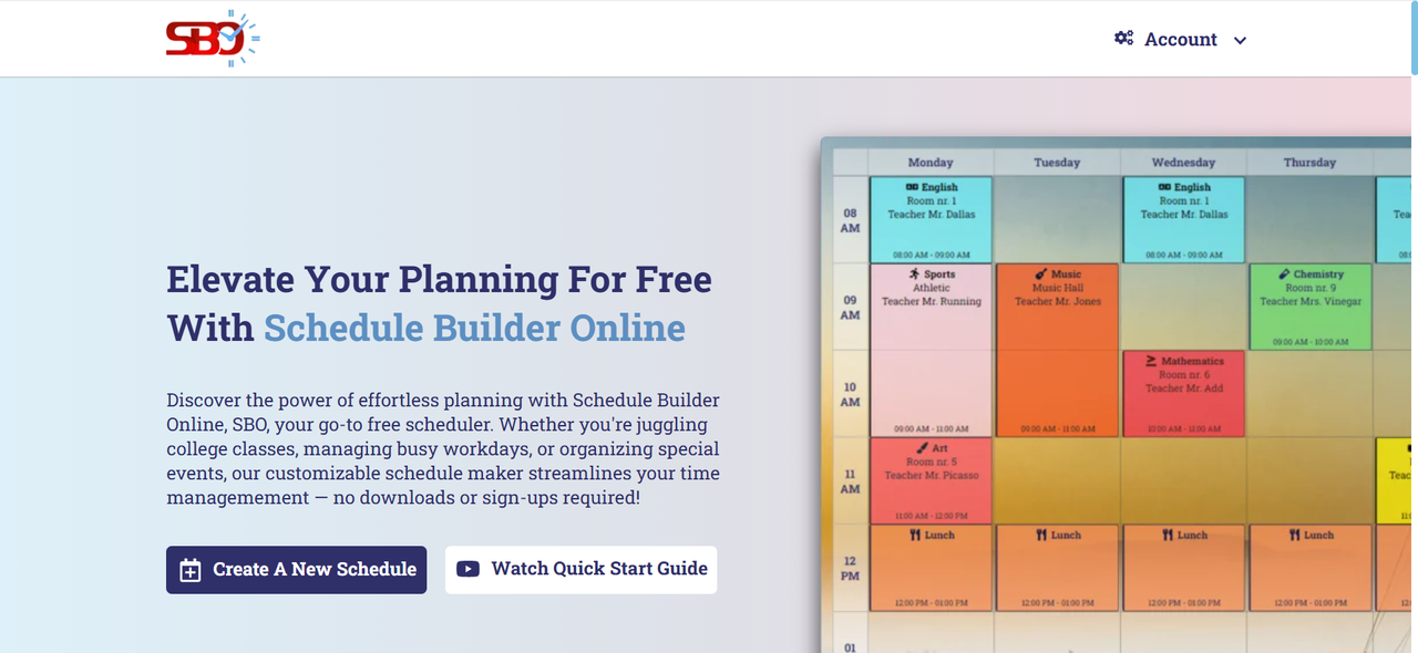 Make weekly schedule online with Schedule Builder