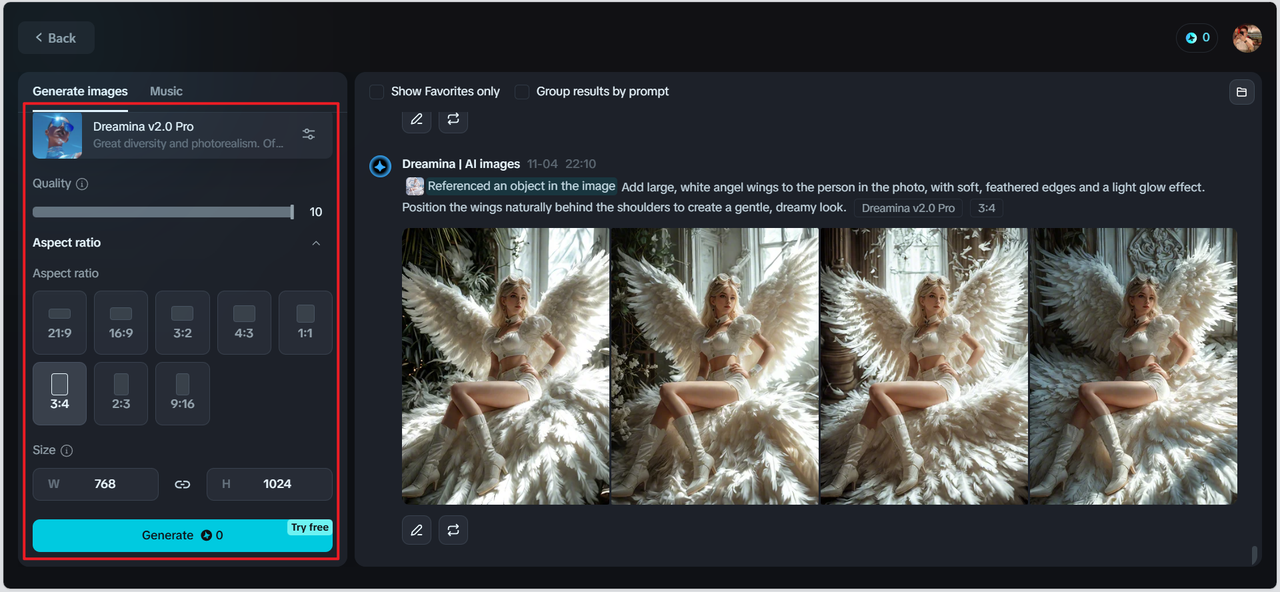 Generating image with wings