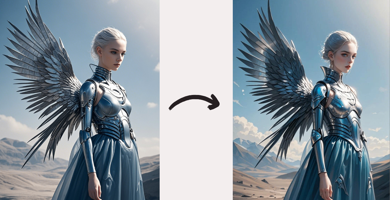 retouching facial features and wings in Dreamina