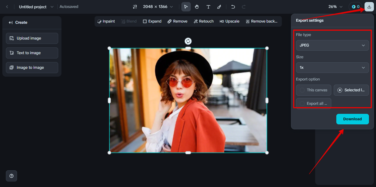 exporting image with bangs from Dreamina