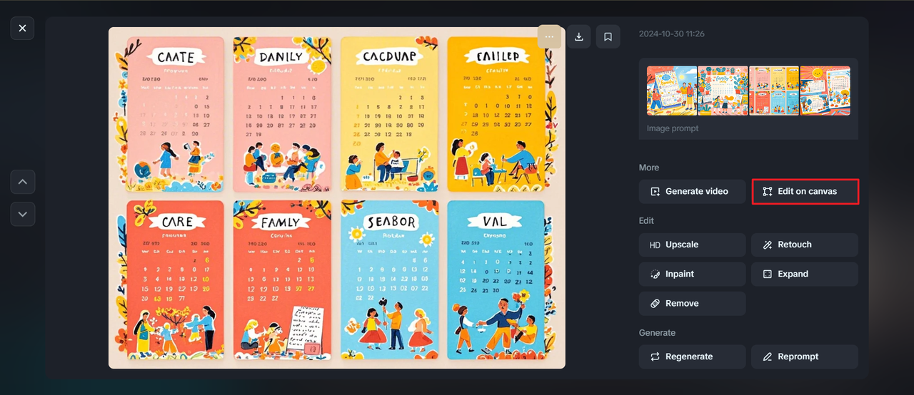 Click on "Edit on canvas" to use Dreamina's calendar creator free "Add text" feature