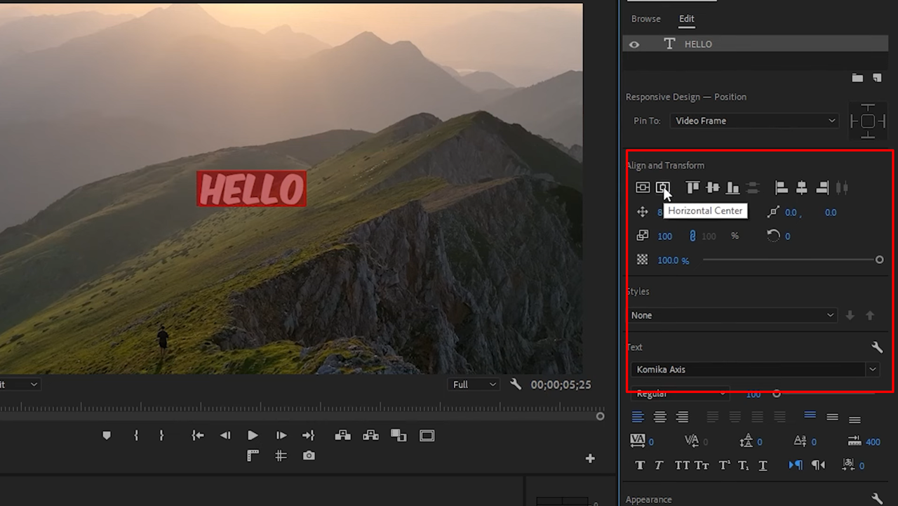 Customizing text settings in Premiere Pro