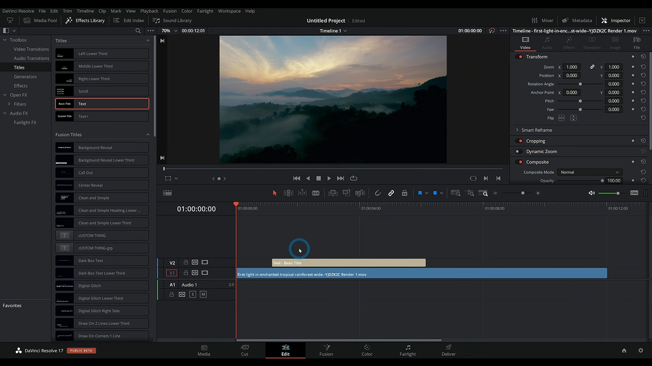 Importing text to the timeline in DaVinci Resolve