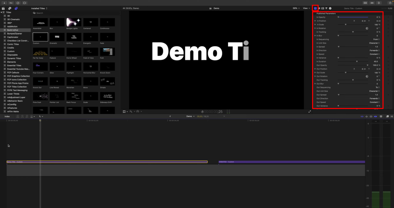 Interface showing how to animate text in Final Cut Pro X