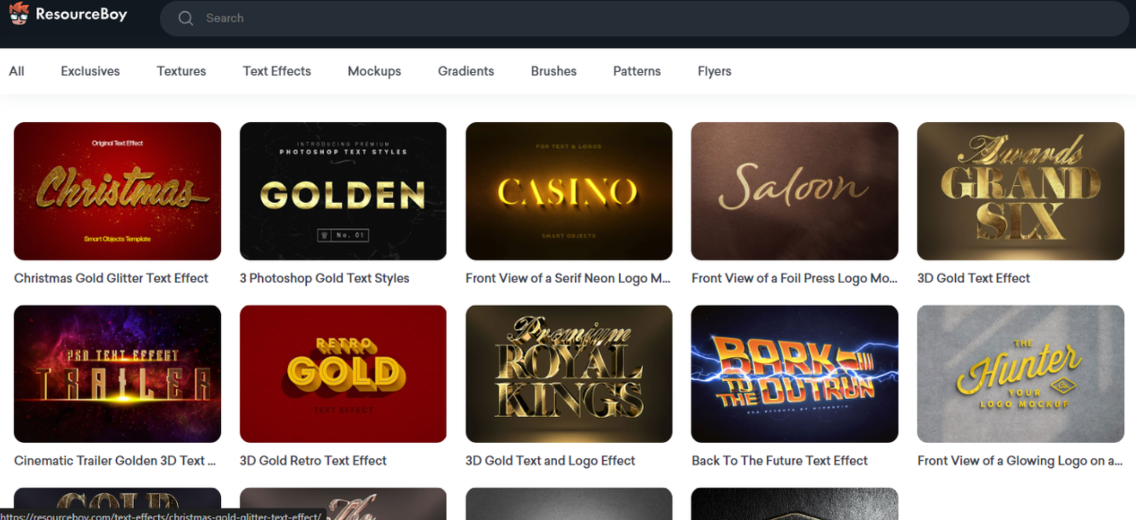 Interface of ResourceBoy - a solid choice to download gold text for Photoshop