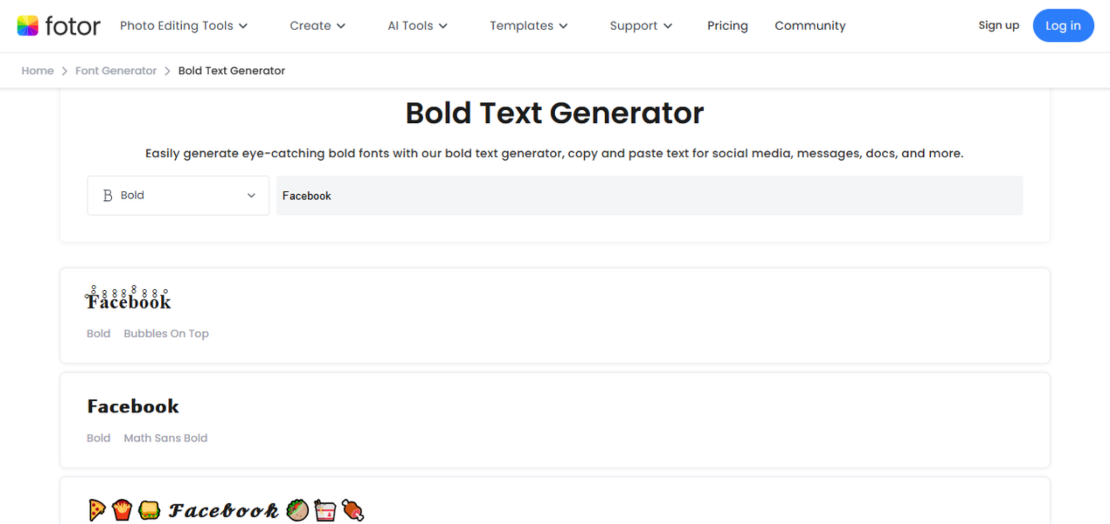 Interface of Fotor - one of the best FB bold text generators