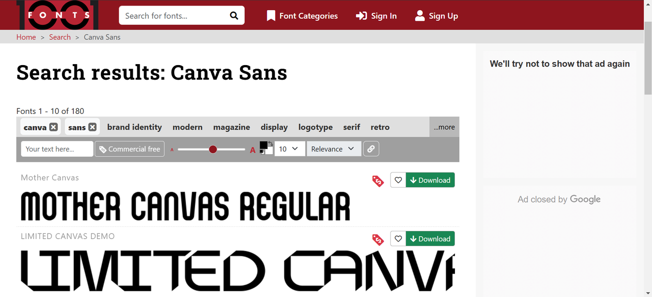 Interface of 1001 Fonts- best reliable website to get Canva Sans bold font for free