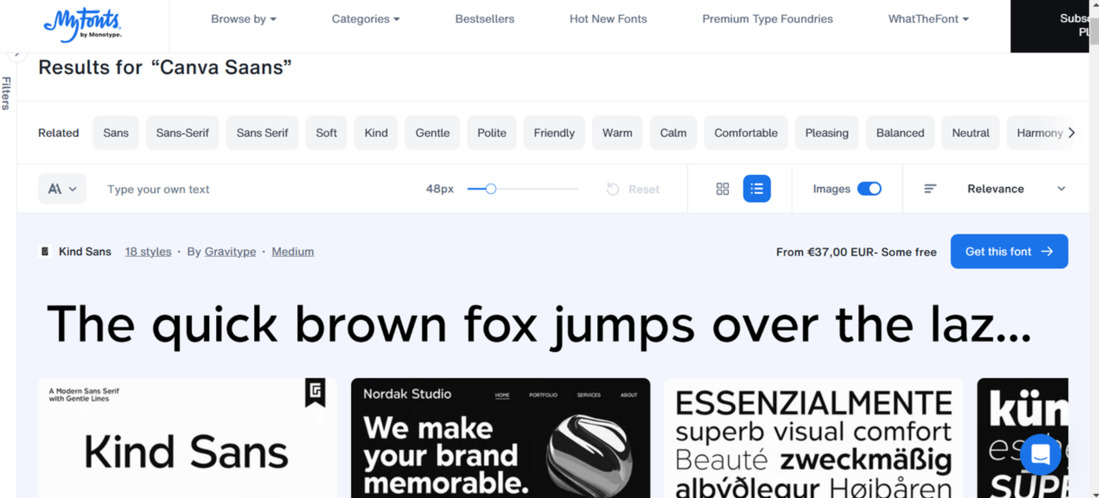 Interface of MyFonts - a great platform to get Canva Sans bold free downloaded